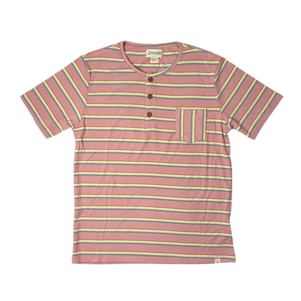 NWT Me & Henry Henley Striped Top Short Sleeve Coral 9/10